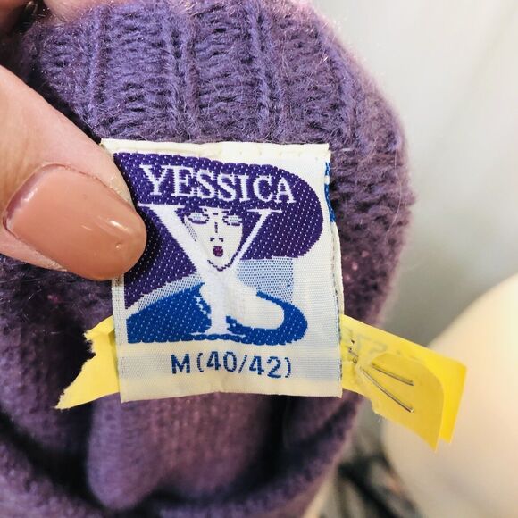 Vtg Yessica Purple Wool Angora Acrylic Blend Flowers Cardigan Med Grammacore - Picture 7 of 12